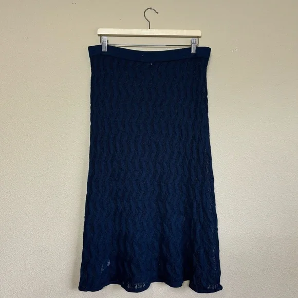 Future Collective skirt women large cotton blend sheer knit midi length blue - Picture 2 of 8